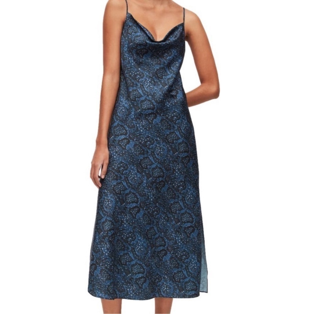 NWOT All saints  Hadley Tamora Cowl Neck blue Slip dress size 2